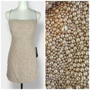 NWT $798 RETROFETE Marin Pearl Embellished Beaded Lace up Wedding Bridal Small